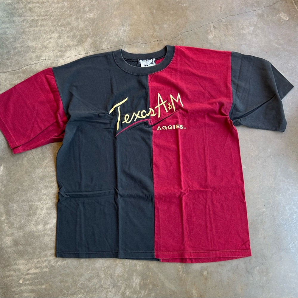 WOLF Texas A&M Split Black & Maroon Short Sleeve Tee
